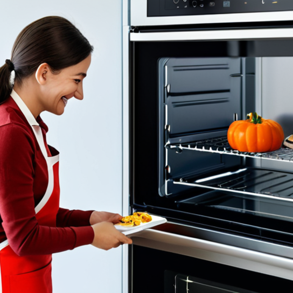 스마트홈 환경에 적합한 가전제품 - **Smart Kitchen Scene:** A modern, brightly lit kitchen featuring a sleek, stainless steel smart ove...