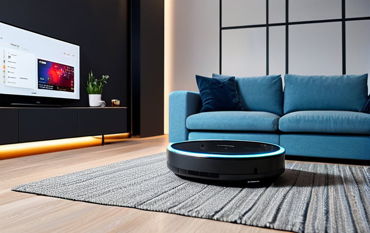 스마트홈 환경에 적합한 가전제품 - **Smart Home Security:** A well-lit suburban house with a smart security camera mounted above the fr...