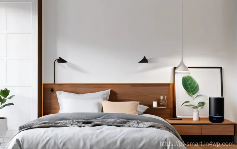 스마트홈 기기와 사용자 맞춤형 설정 - **Prompt: Peaceful Smart Home Morning Awakening**
"A serene and elegantly designed modern bedroo...