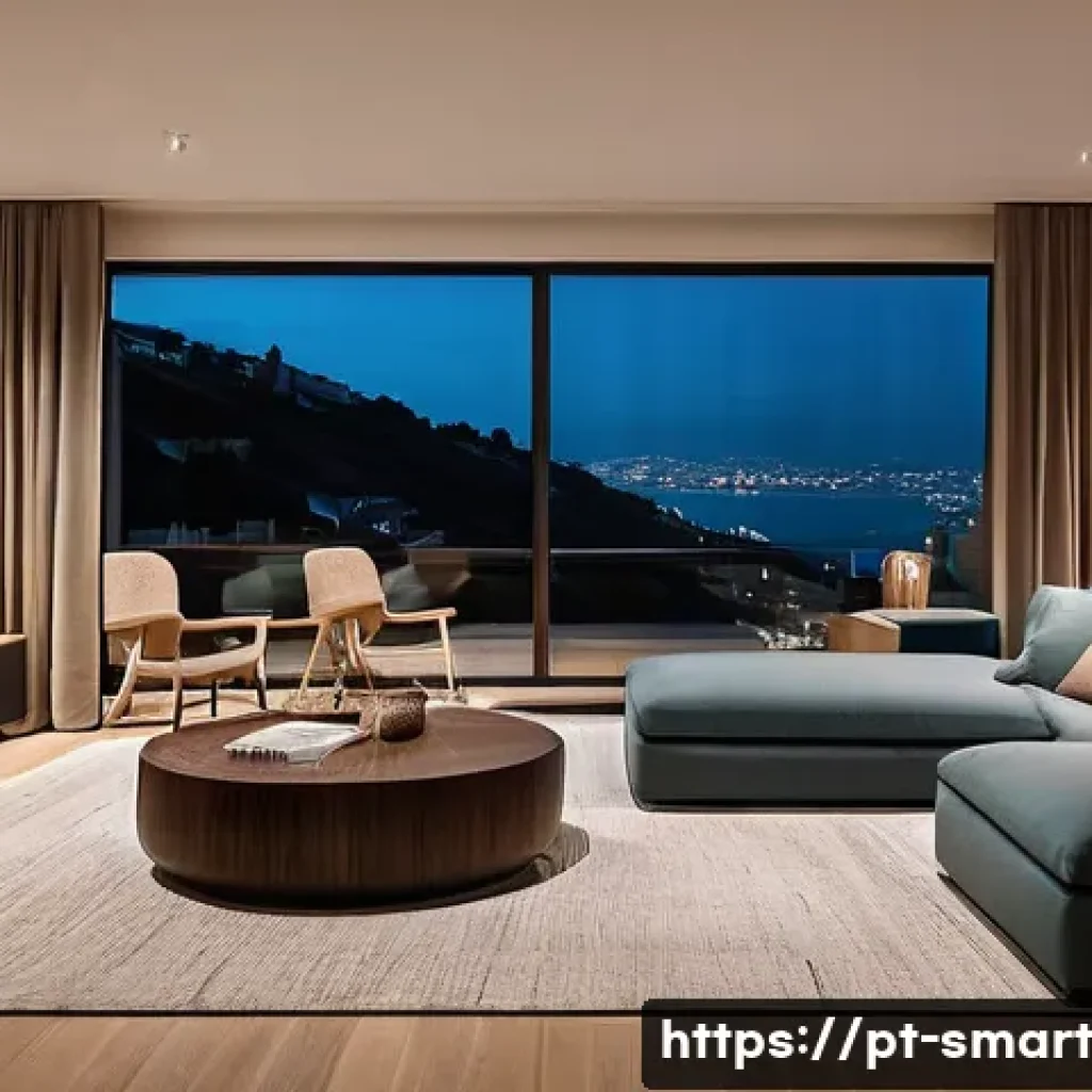 스마트홈에서의 사물인터넷 활용 - **Prompt 1: Cozy Smart Living Room Evening**
"A cozy and inviting living room in a modern Portug...