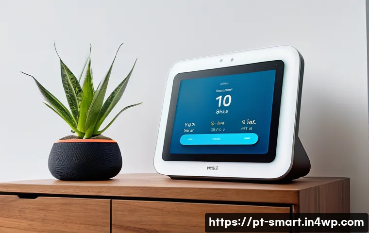 스마트홈 기기 설치 후 효과적인 사용법 - A modern Brazilian living room showcasing a smart home setup with multiple devices: a Google Nest Hu...