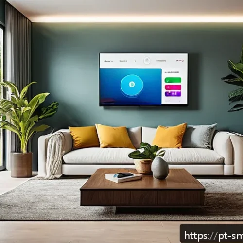 Home 32 스마트홈 기기 자동화의 장점 - A modern Brazilian living room showcasing centralized smart home automation: sleek smartphone app in...